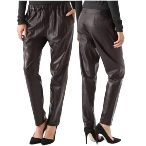 VINCE Black 100% Lamb Leather Pull On Trouser Pants V118120690 Women's XS - Picture 1 of 11